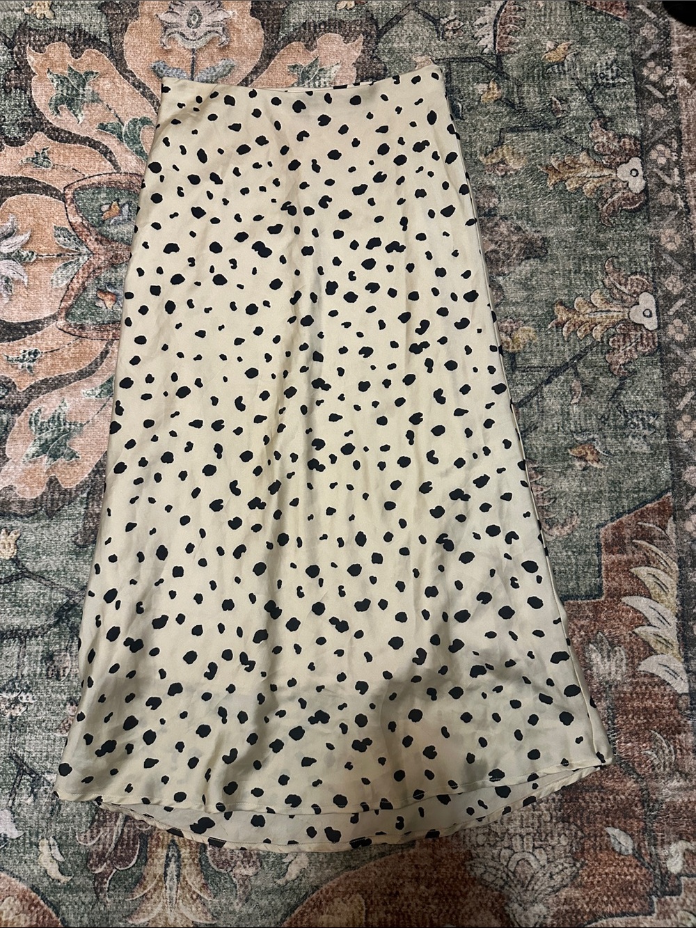 Le Lis Cream Midi Skirt with Black Spot Print